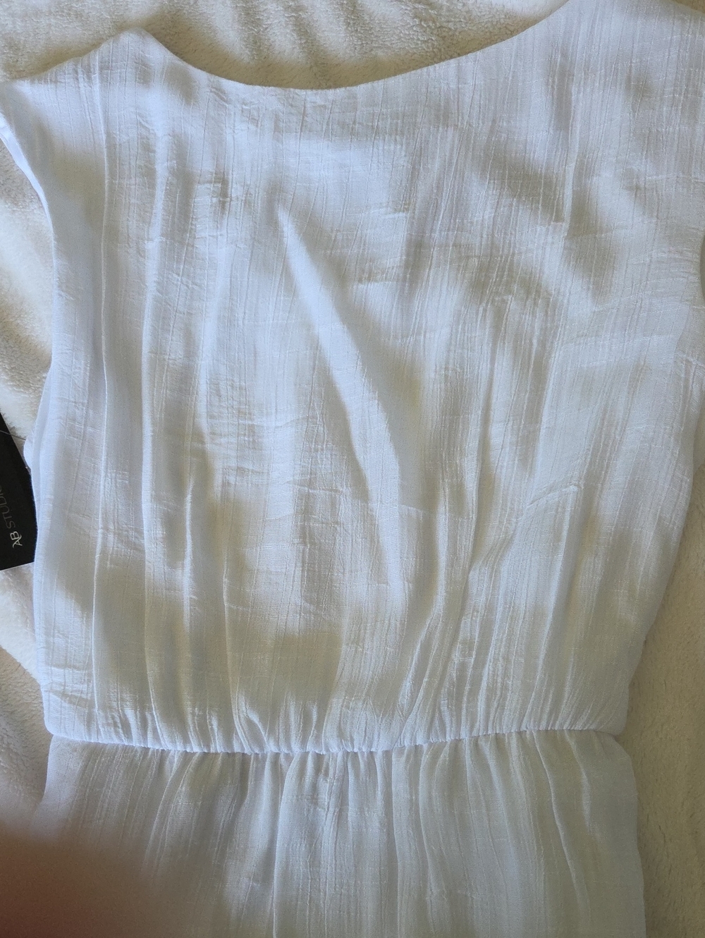 AB Studio White Maxi Dress with Tan Belt, Hankerchief Bottom. - Picture 6 of 11